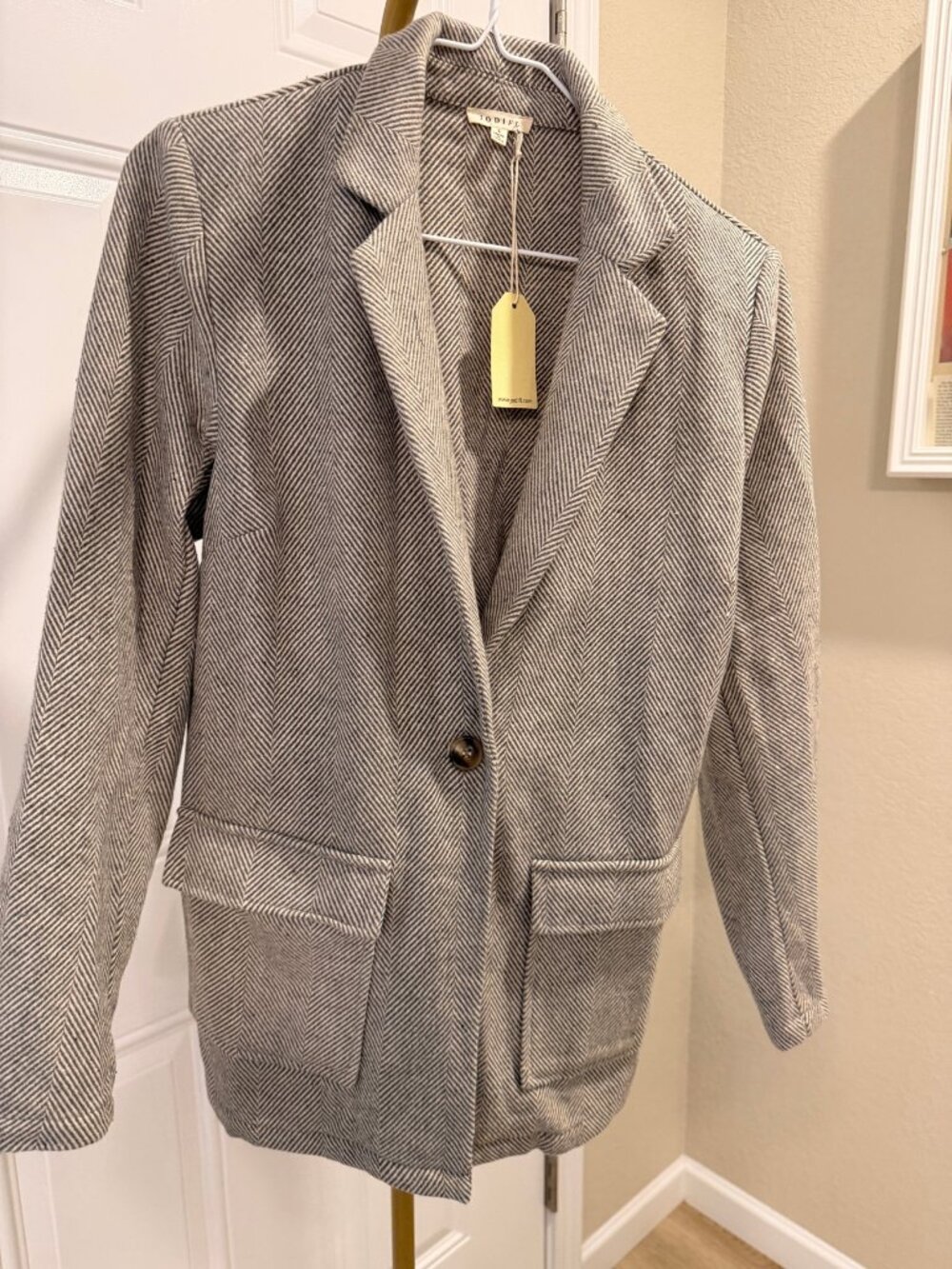 Jodifl Herringbone Blazer Gray Tweed Single Button NEW WITH TAGS S